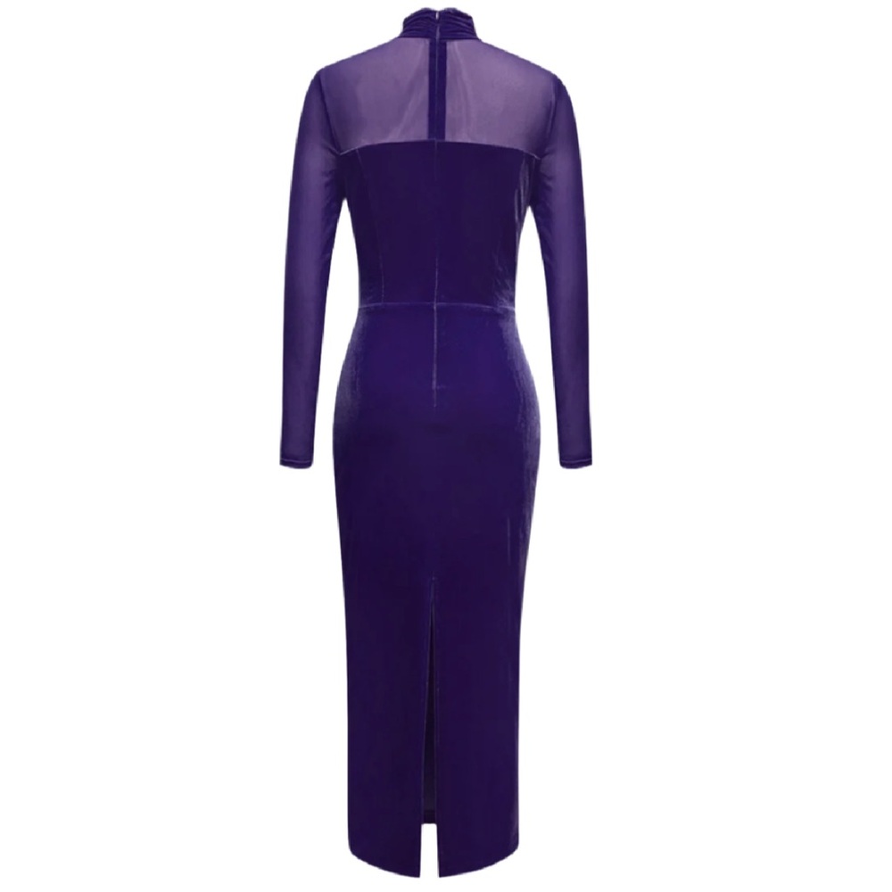 Sheer and Velvet Patchwork Long Sleeve Midi Dress - Picture 2 of 2